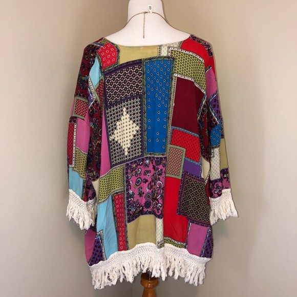 Entro Multi Collage Kimono w/Tassels,Size-Large - Picture 2 of 8